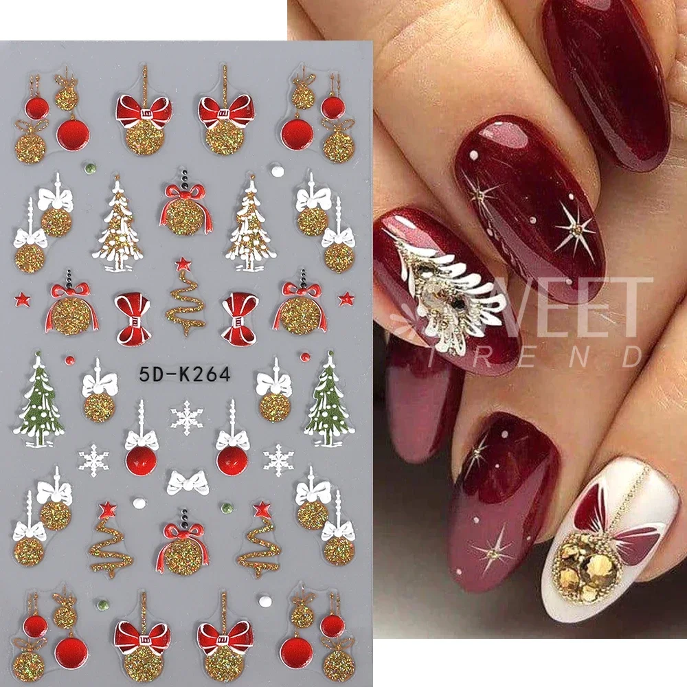 5D Embossed Christmas Nail Art Sticker Santa Claus Snowflake Self Adhesive New Year Sliders Decals Manicure Decoration Supplies