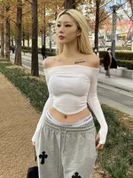 Sexy Slash Neck T Shirt Women Cotton Long Sleeves Cropped Tee Shirt Femme Slim T-shirt Female Black White Tops 2024 - Image 3