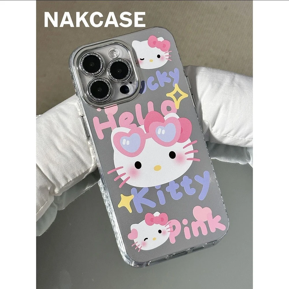 

New Cute Premium Pink Kt Cat 14Promax Phone Case Hello Kitty Sunglasses Iphone13 12 11 Full Package Anti Drop Soft Shell