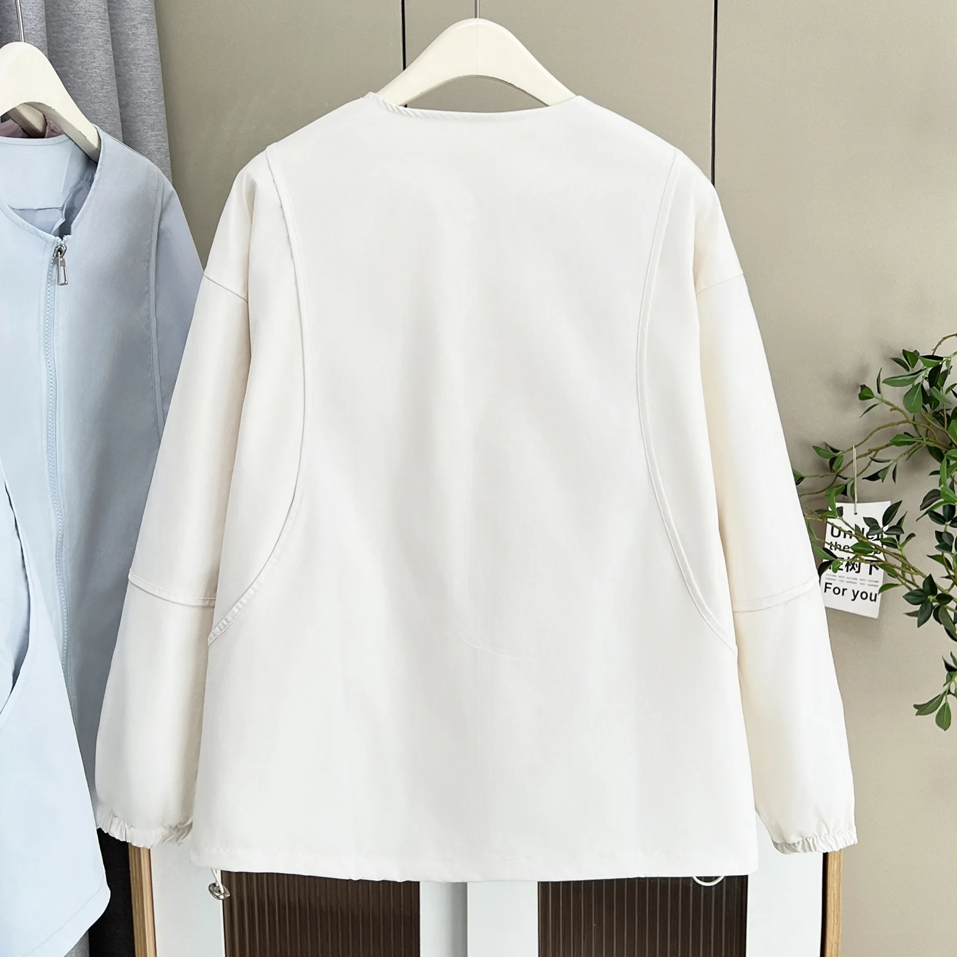 XXXXL Fashion Plus Size Women's Zipper Jacket Loose Collarless Patchwork Coat Casual Outerwear 309