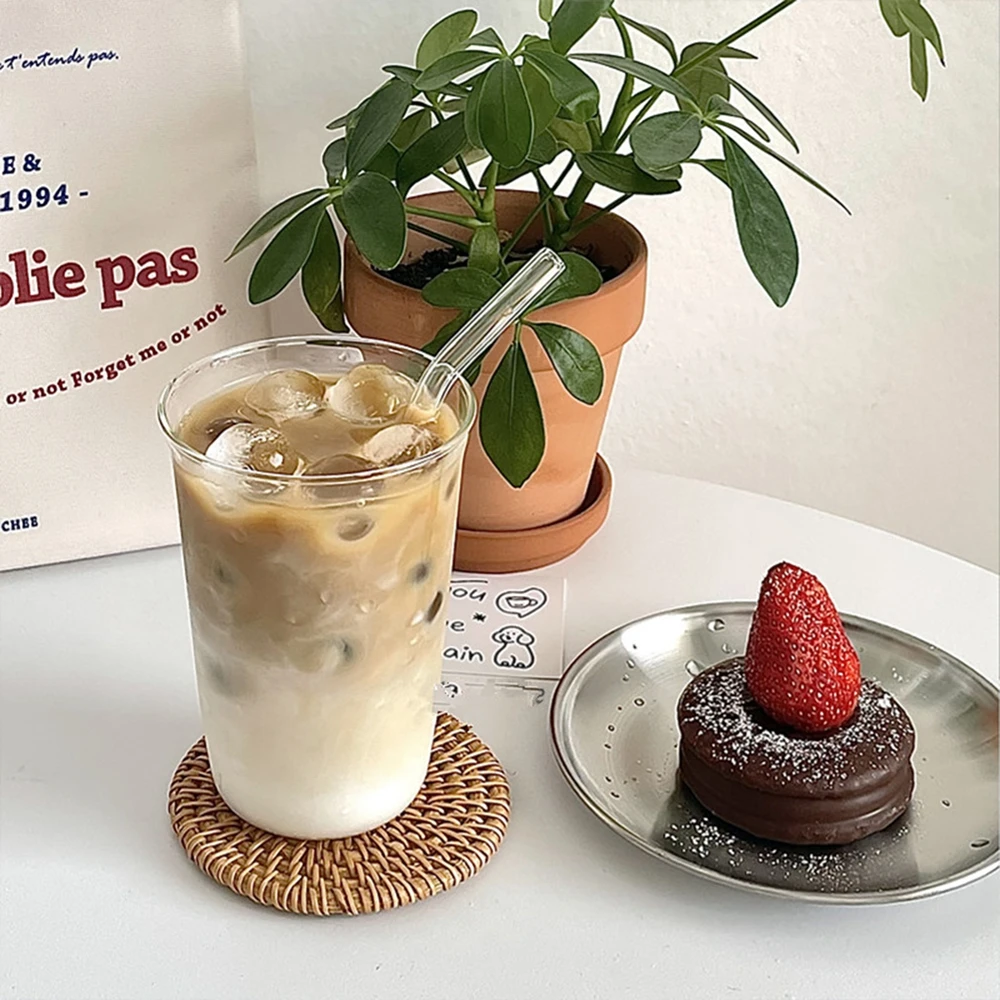 Glass Milk Cup Ins Style Tea Juice Milk Coffee Mug Home Water Glasses High Borosilicate Glasses Glass Cup Heat Resistant Coffee Glass Cup Heat Resistant Glass Cup Glass Water Cup Mason Jars Coffee Mug
