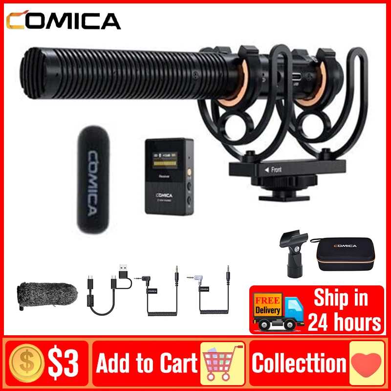 

Comica VM30 2.4G Shotgun Microphone CVM-VM30 Wireless Microphone For DSLR Camera Smartphone PC Live Streaming Podcast Recording