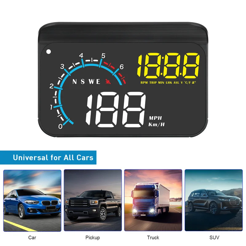  ڵ  HUD , OBD2 + GPS ӵ,  ÷, MPH KM/H   ˶, 3.5 ġ M12