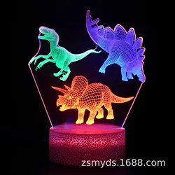 Lampe de Table 3D en forme de dinosaure Disney, 3 couleurs, stéréo, visuelle, tactile, télécommande, veilleuse, jouet pour enfants, cadeau idéal 