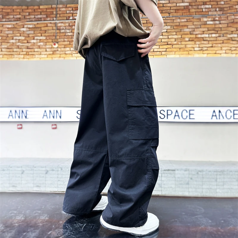 Kids Boys Loose Casual Trousers Summer Solid Pocket Cargo Pants 6-15y boys pants kids pants