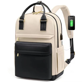 Women's casual backpack, nylon waterproof fashionable handbag, travel and hiking 15'6 inch notebook backpack with USB port 1