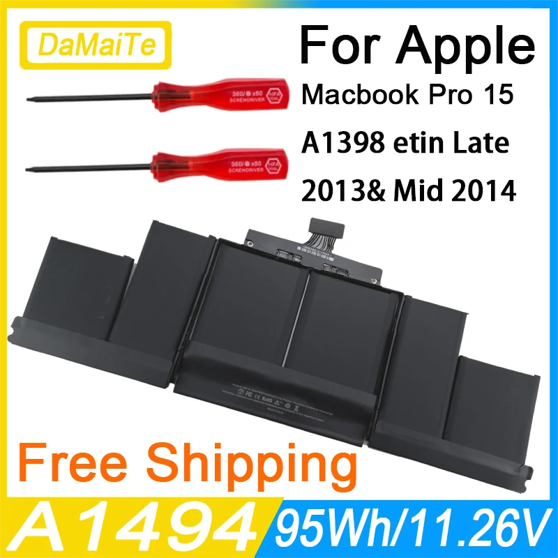 

New A1494 Battery For Apple Macbook Pro Retina 15'' A1398 Retina Late 2013 Year 2014 Year ME293 ME294 MGXA2 MGXC2 With Tools