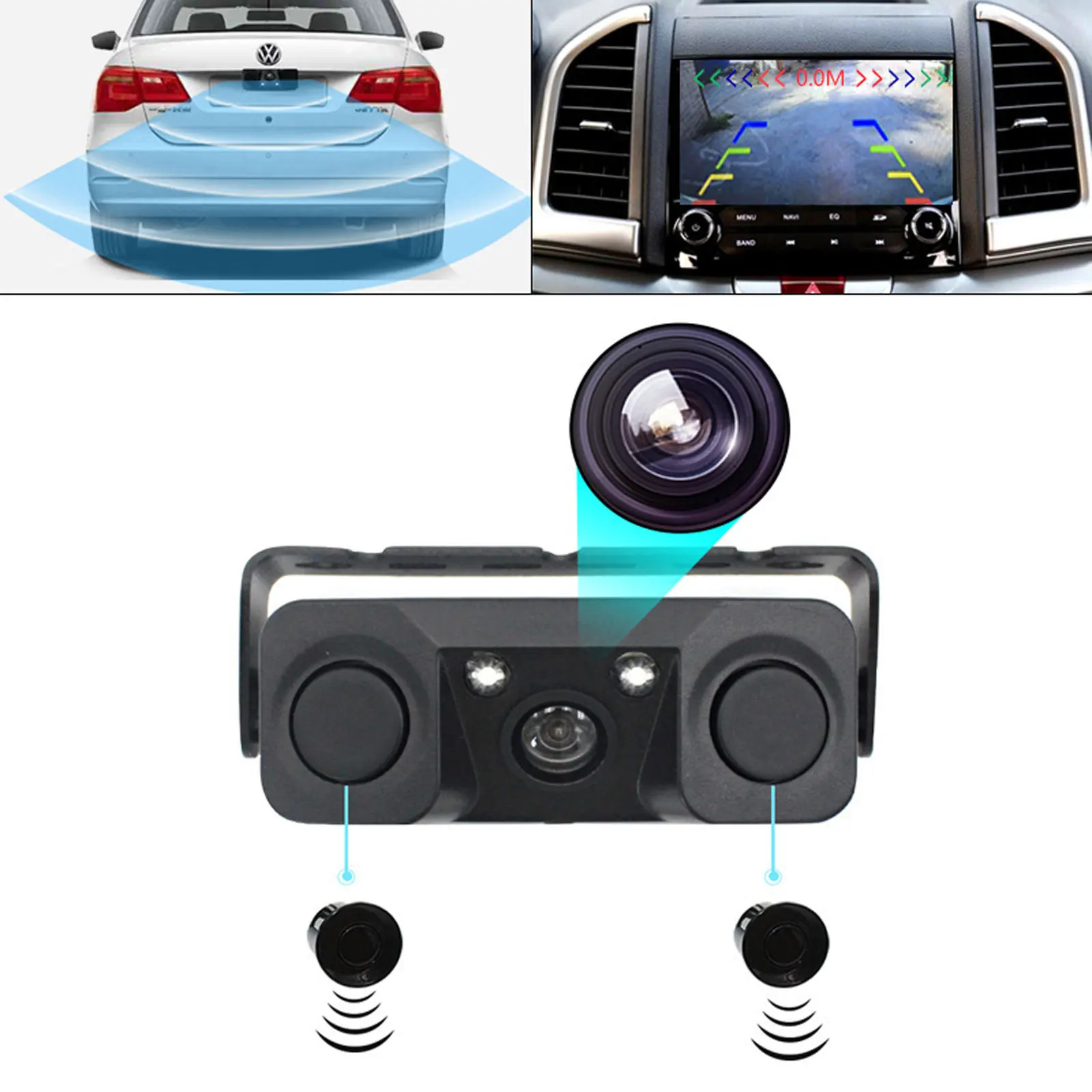 

3 In 1 Radar Parking Sensor Kit Alarm Electronic LED Display System 170 Degree Angle Reversing Camera Ultrasonic Reversing Radar