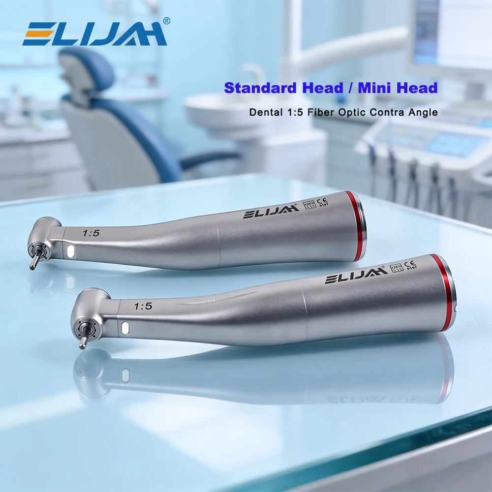 ELIJAH Dental 1:5 Glasfaser-Winkelstück mit Mini-/Standardkopf, 20.000 U/min, 4-fach Wasserspray für E-Typ-Motor, Zahnmedizinisches Instrument