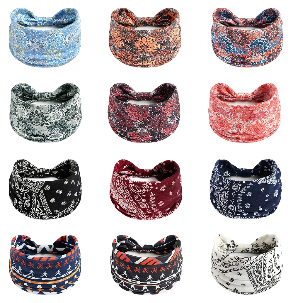 Damen-Stirnband, breit, um das Haar gewickelt, extra großes Kopftuch-Stirnband, für Yoga, Laufen, Schweißabsorption, Sport, elastisches Stirnband