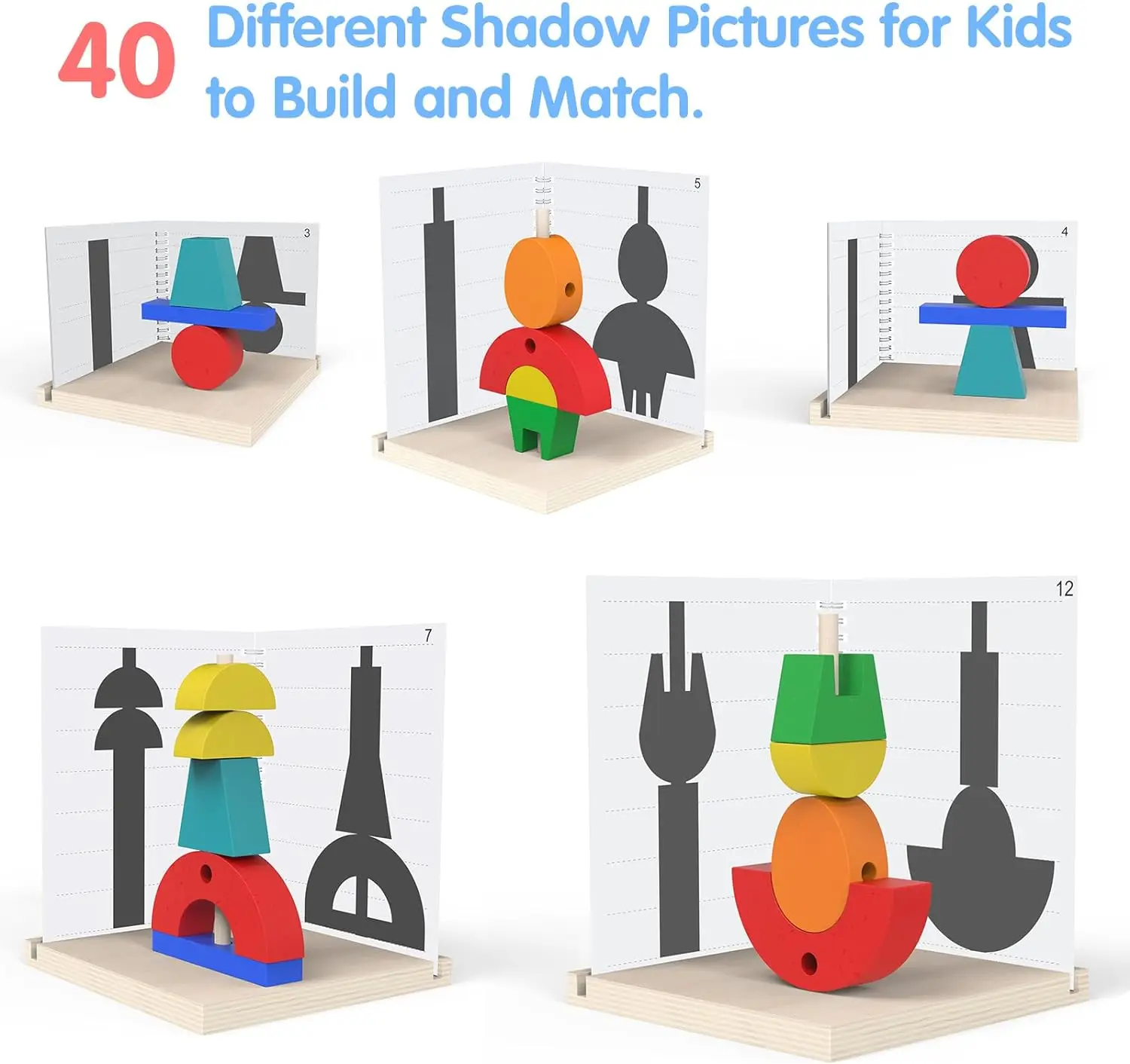 Wooden Building Blocks with 3D Stereo Projection Space, Improve Kids Multi-Angle Spatial Thinking Montessori Blocks for Toddlers 5