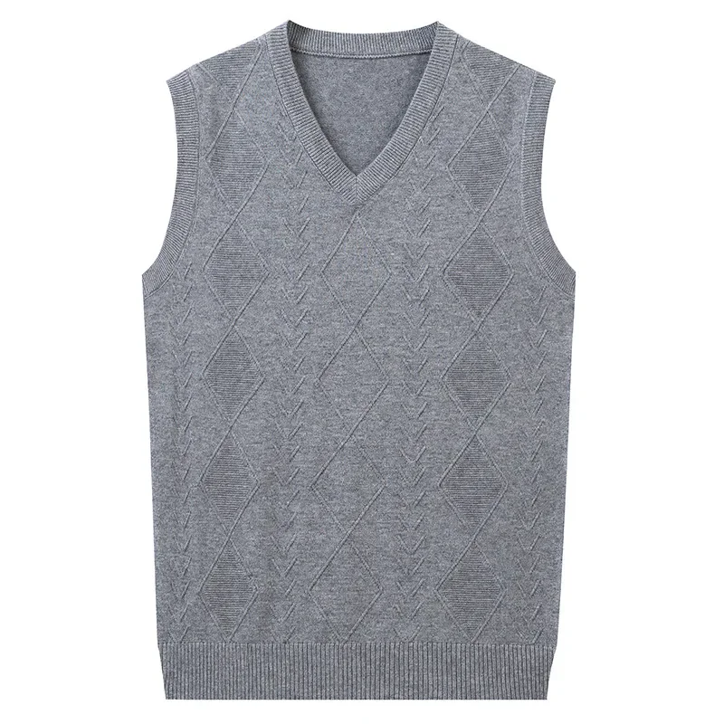 Description Picture 4 of item2024 New Autumn Men's Woolen Vest Knitted Clothing  Casual Sleeveless Slim Loose Business Vest V-neck Sweater Plus Size 3XL