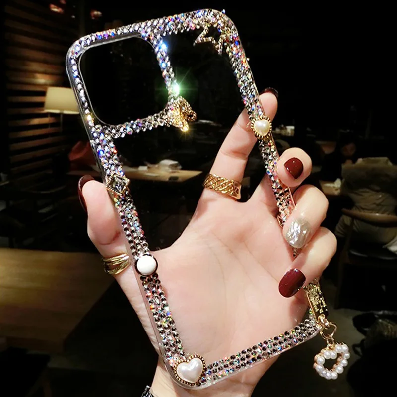 

For Samsung Galaxy Note 20 10 S22 S21 S20 FE Ultra S10 Plus Fashion Butterfly Star Bling Pearl Diamond Crystal Love Pendant Case