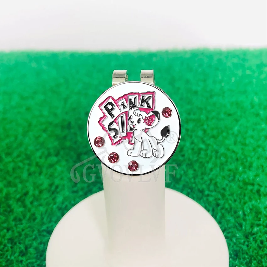 Bling Colorful Fine Metal Alloy Golf Marker With Golf Hat Clip Ball Mark Pink Dog Accessories Gift for Golfers 1pc