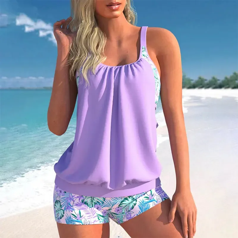 Women Swimwear Bikini Sets Two-piece Tankini Swimsuits High Waist Printing Summer Beachwear