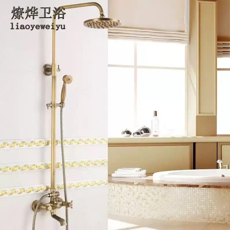 ชุดฝักบัวทองแดงโบราณทั้งหมด ชุดฝักบัวพอร์ซเลนสีน้ําเงินและสีขาวยุโรป สเปรย์ฉีดมือแรงดันอากาศ 1