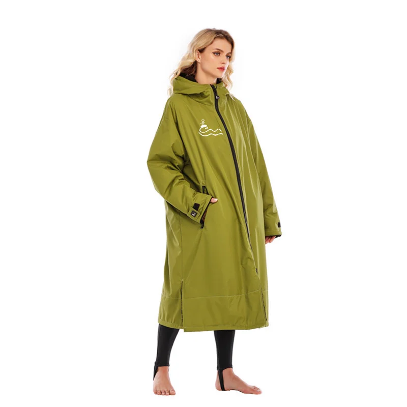 Unisex Waterproof Surf Changing Robe Outdoor Coat Winter Warm Jacket Hooded Cloak Beach Surfing Pool Lining Anorak Raincoat M/L surf changing robe