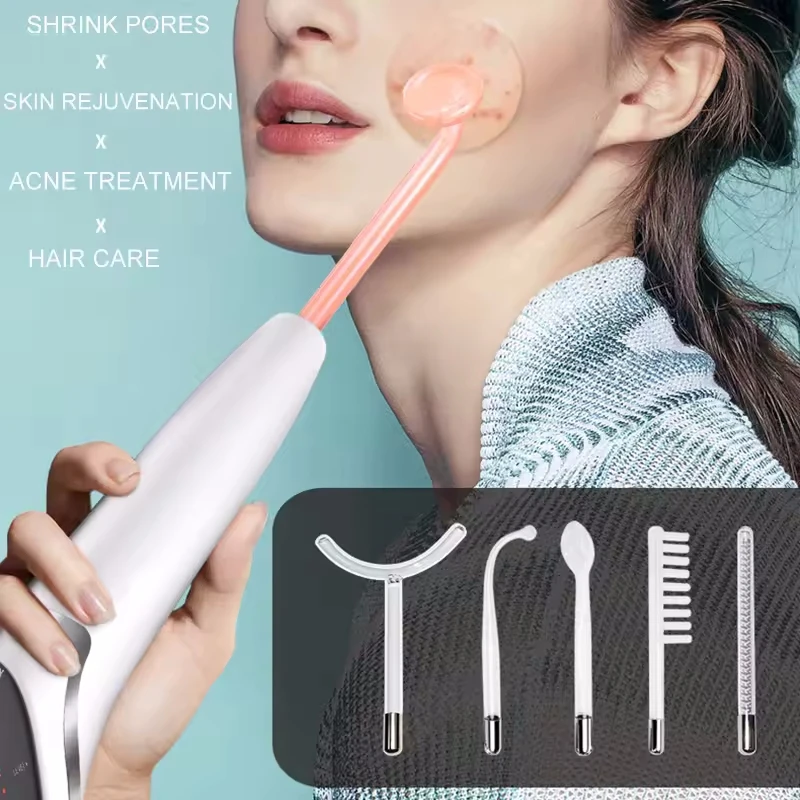 6 IN 1 Electrotherapy Skin Care Tool High Frequency Electrode Wand w/Neon Glass Tube Spot Acne Remover Face Hair Salon Beauty Device