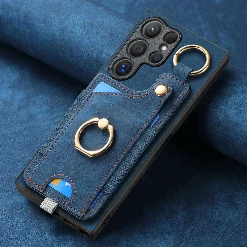 Leather Wallet Phone Case with Ring Holder and Card Slot Cover