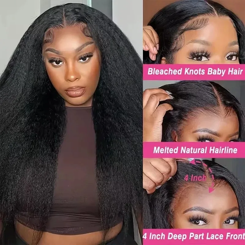 34Inch Kinky Straight Wig 13x4 Lace Front Wigs Human Hair Yaki Straight Human Hair Wig 200% Density Lace Front Wigs 3