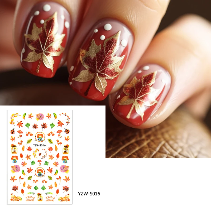 Autunno Foglie D'Acero Adesivi Per Unghie Foglie D'Oro Zucca Fungo Pigna Pyracantha Frutta Autunno Nail Charm Decor