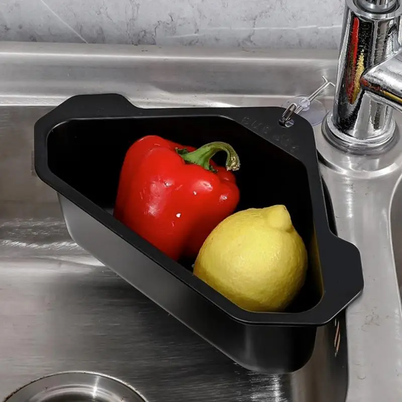 

Kitchen Sink Drain Basket Organizer Stainless Steel Hole-free Triangular Strainer Food Garbage Draining Shelf Organization Tool