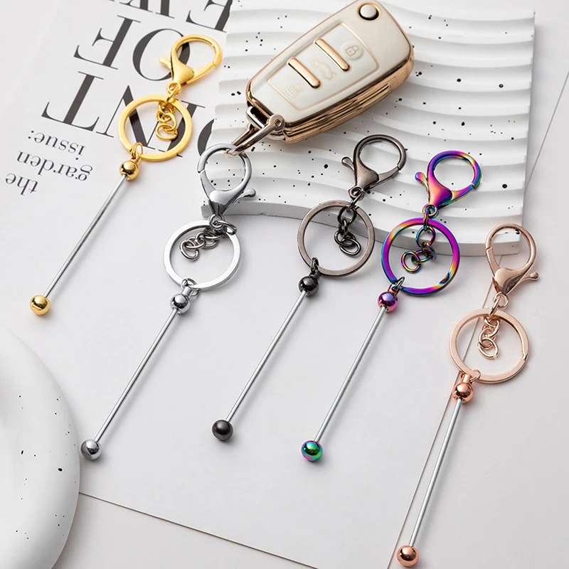 

DIY Beaded Key Chain Beadable Handmade Keychains Bars Crafting Blanks Pendant Purse Charm Badge Reel Jewelry Accessories
