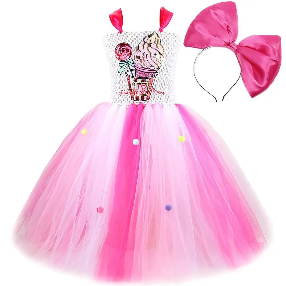 Funkelnde Eiscreme langes Tutu-Kleid für Mädchen Weihnachten Halloween Kostüme Kinder Süßigkeiten Geburtstag Outfits mit Bogen Prinzessin Ballkleid – Detail 11