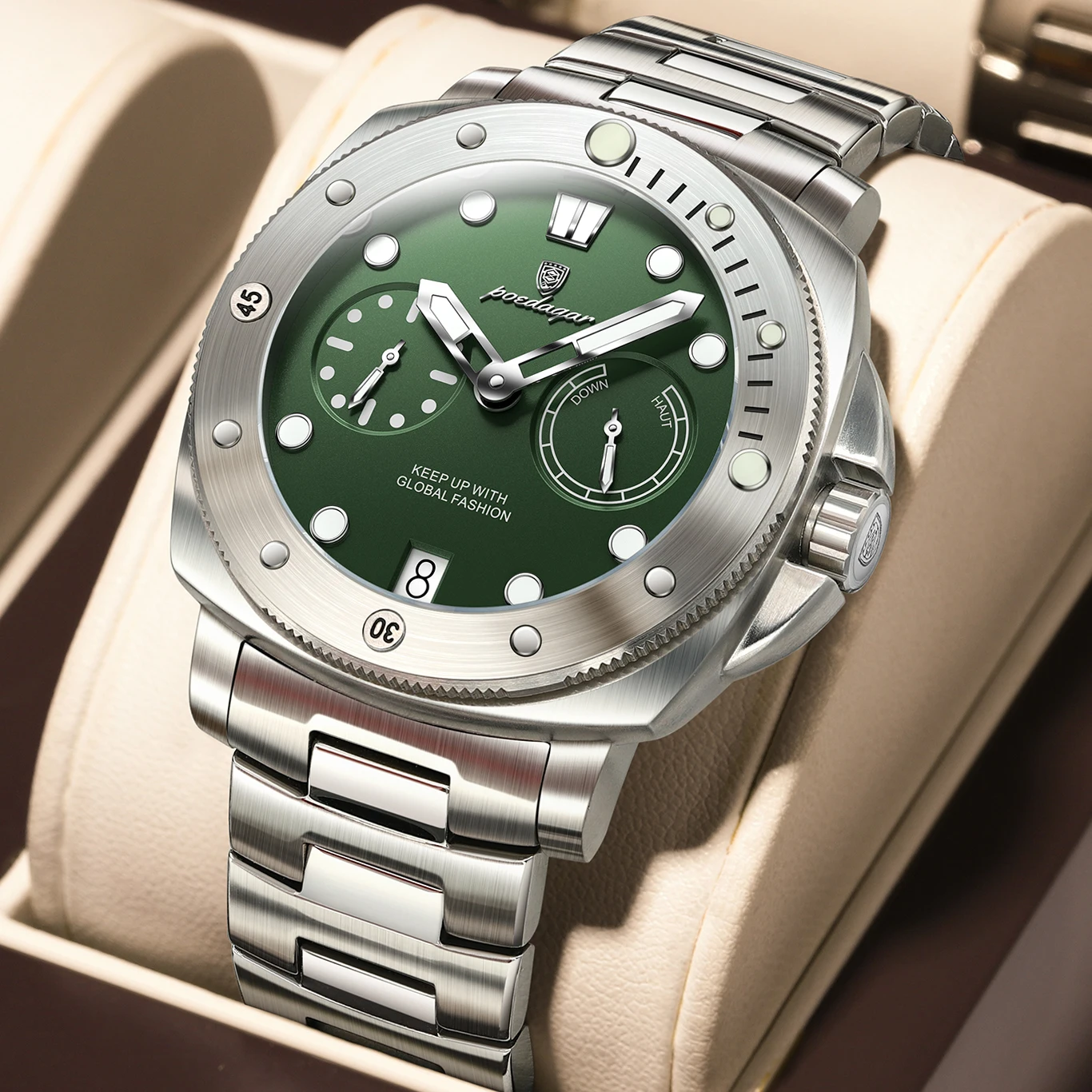 Montre homme en acier inoxydable, date et cadran lumineux product image