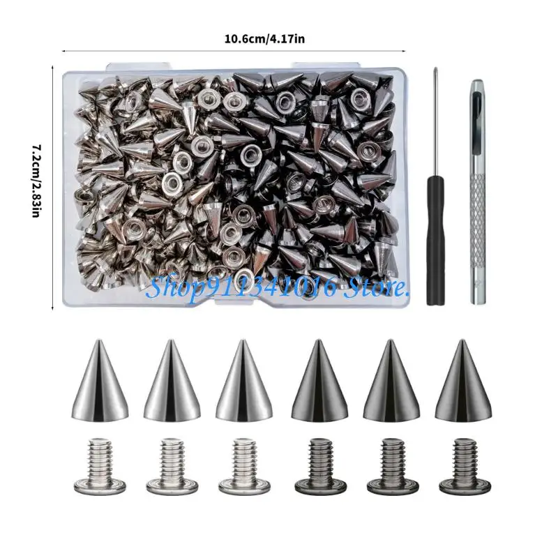 200Sets 가죽 공예 의류 가방에 대 한 실버 블랙 합금 펑크 스 터 드 신발 7x10mm 합금 스파이크 구멍 펀치와 리벳