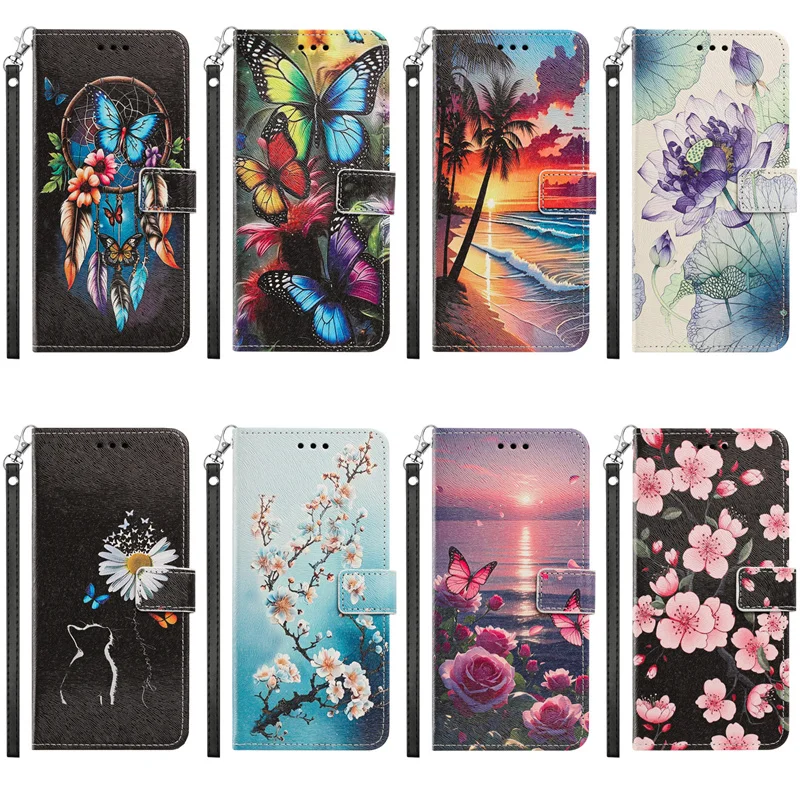 Sunset Painted Leather Wallet Phone Case