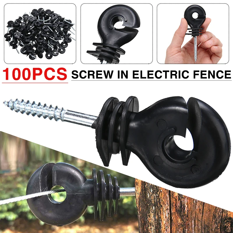 

100pcs Screw In Electric Fence Wood Timber Post Insulators Tape Wire Fence Wood Post Fencing Screw Safe Garden Buildings Tool