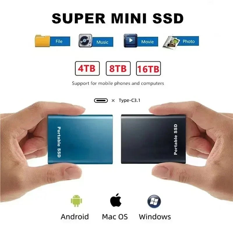 MIJIA SSD 4TB 128TB Flash Hard Drive External Type-C High Speed USB3.1 SSD Storage Portable HD Hard Disk For Laptop/PC