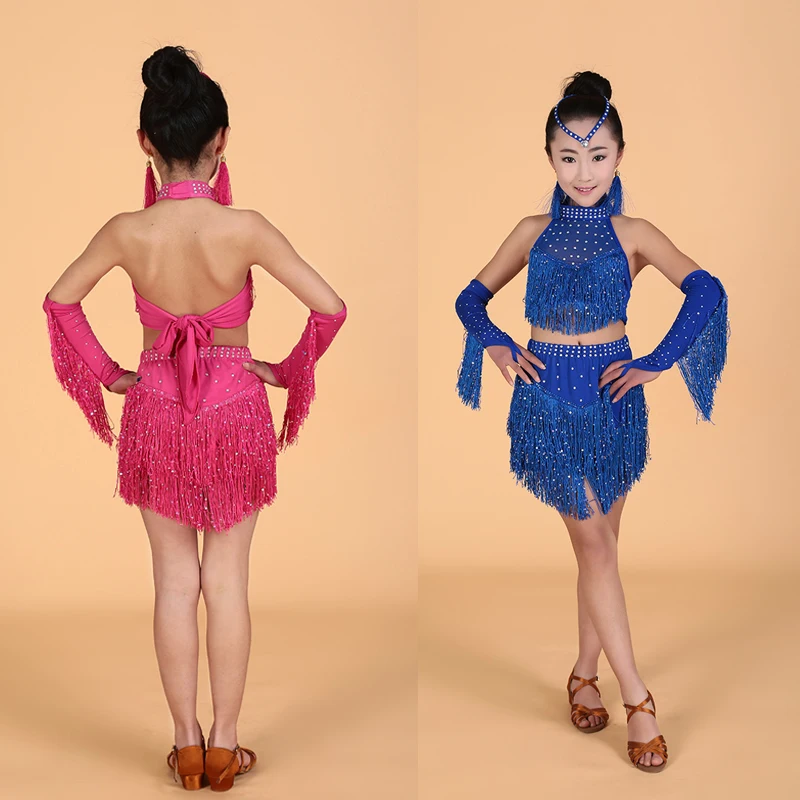 Dance Dress Sequin Latin Dance Tassel Dress For Girls Fashion Cha Cha Salsa Tango Dance Outfit Stage Costume