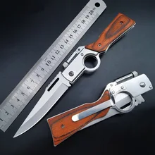 

New Multifunctional Self-defense Folding Knife Colorful Wooden Handle LED Light Home Fishing Tourism Camping Tool Survival Props