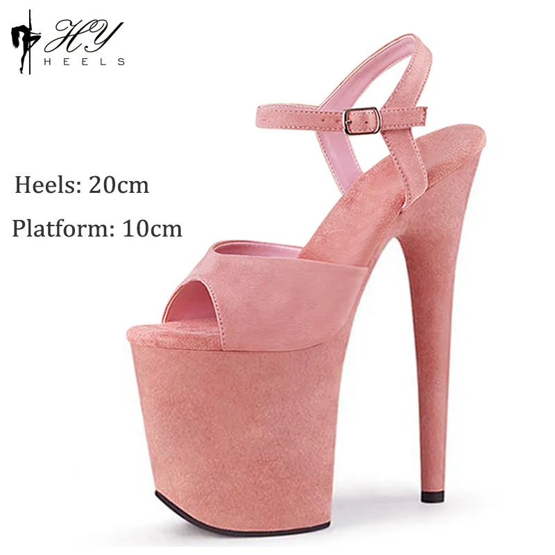 

Sexy Fetish 8 Inches/20cm Suede Platform Sandals Peep Toe Pole Dance Shoes Women Stripper Heels Nightclub Exotic Party Dress