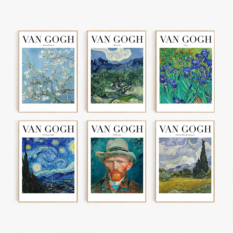 Van Gogh Olive Trees Almond Blossom Self Portrait Starry Night Poster Print Wall Art Pictures Canvas Painting Room Home Decor