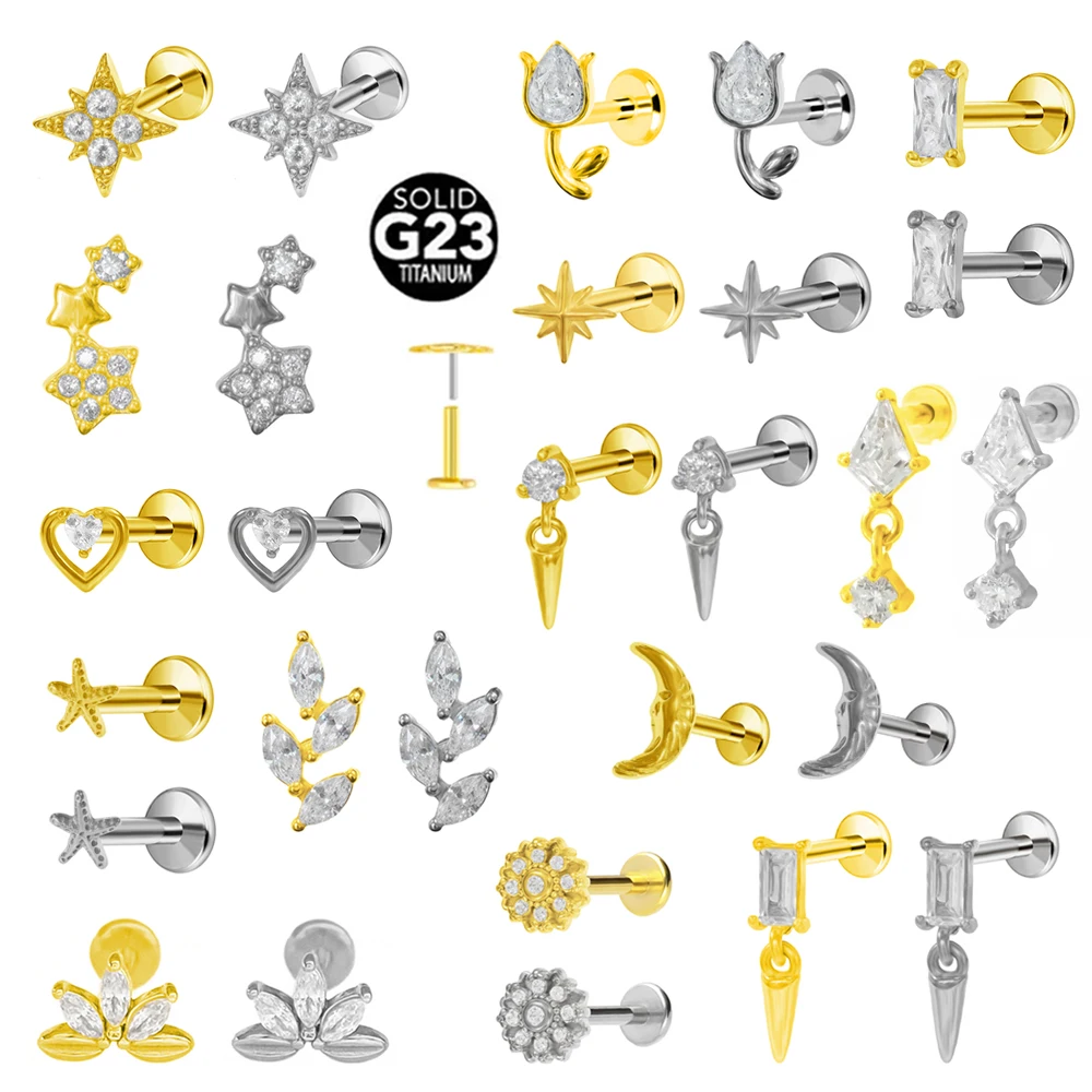 Piercing Jewelry ASTM F136 G23 Titanium Flowers Push In Branch Earring Stud Pendant Threadless Labret Cartilage Body body piercing earrings ear piercing jewelry ear studs metal jewelry body piercing jewelry body jewelry
