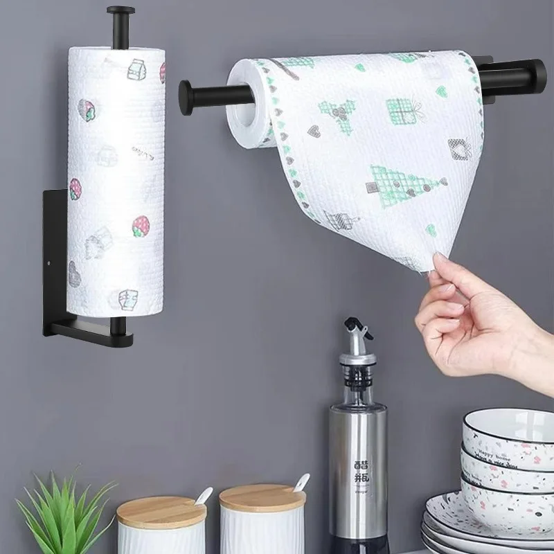 Wall Mounted Toilet Paper Towel Rack Self-adhesive Bathroom Kitchen Storage Hook Stainless Steel Wall Rack