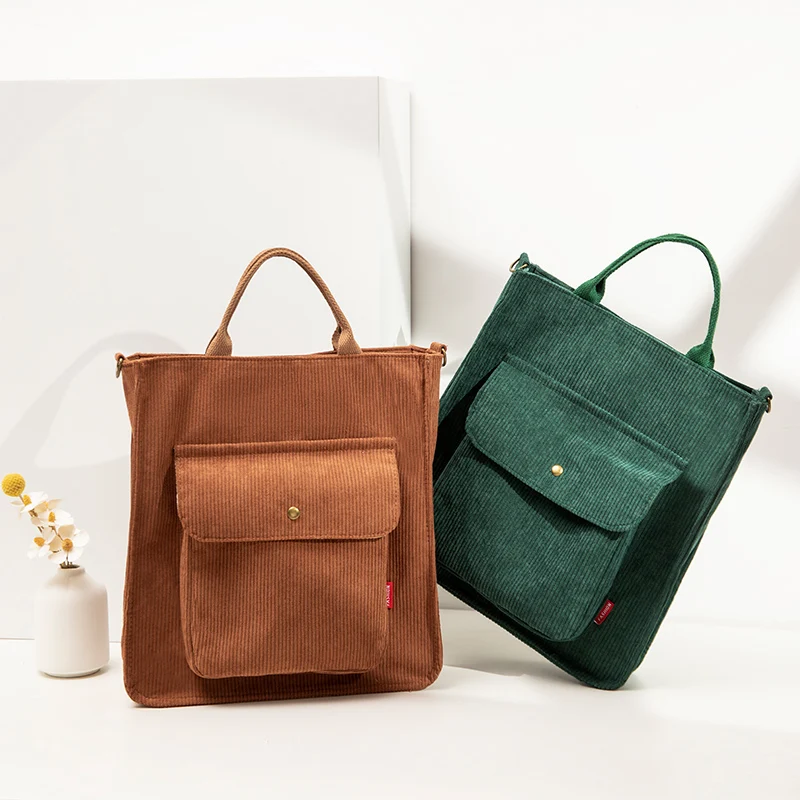 Corduroy Tote Bag for Women Shoulder Bags Designer Handbags Sturdy Metal Buckle Shopper Messenger School Bag Crossbody Bags