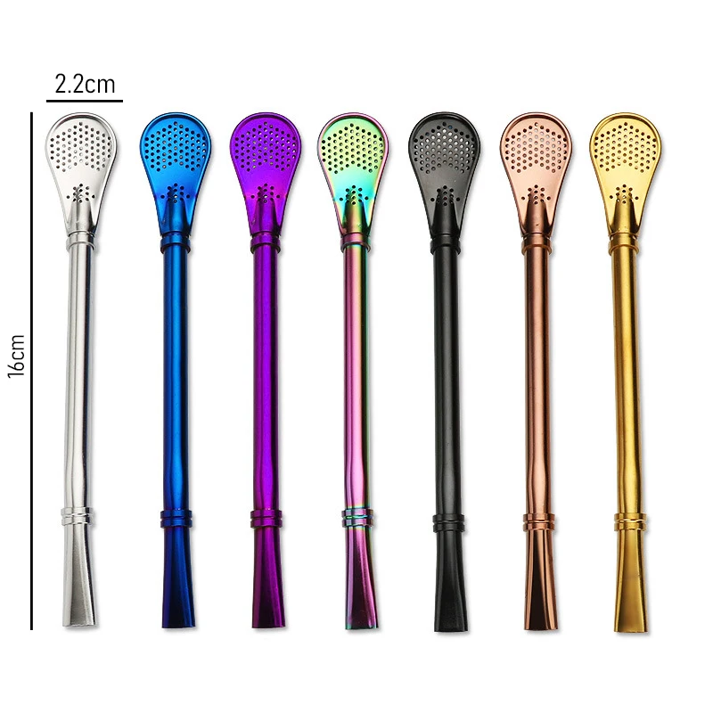 Description Picture 6 of itemColorful 304 Stainless Steel Tea Drinking Straws Spoon Yerba Mate Tea Filter Reusable Bombilla Gourd Tea Tools Bar Accessories
