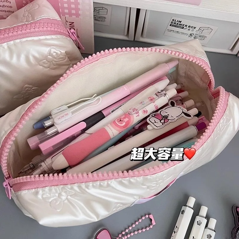 귀여운 리본 연필꽂이, 학생용품, 화장품 파우치, 문구류 수납 가방, 여학생 선물