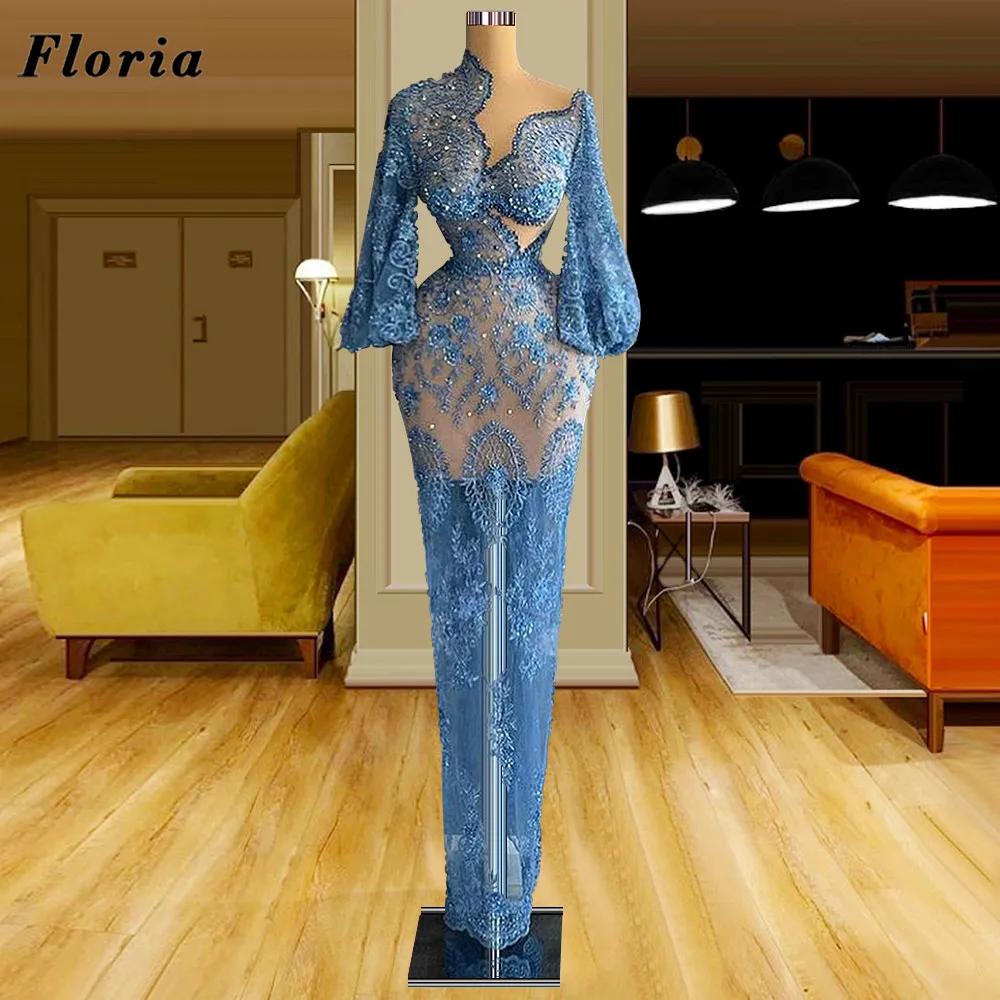 

Floria Middle East Long Sleeves Prom Dresses 2022 Abendkleider Mermaid Illusion Celebrity Red Carpet Dress Robes Evening Wear