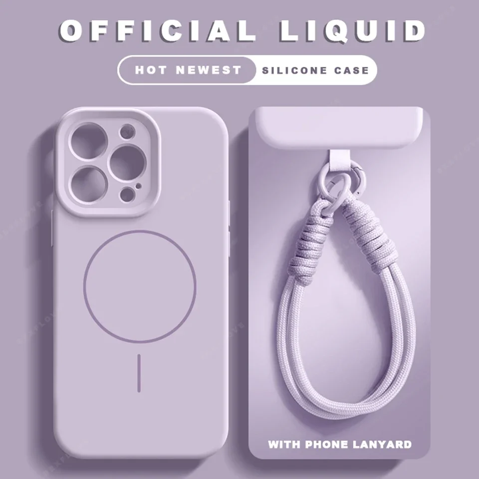 Liquid Silicone Magnetic Phone Case with Lanyard and Magsafe Charging Capability