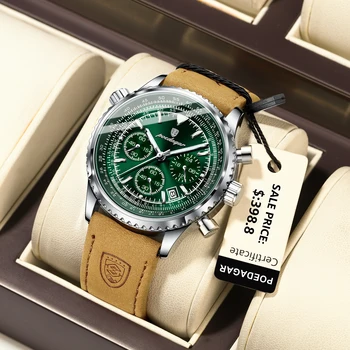 POEDAGAR Orologio da uomo di lusso al quarzo impermeabile luminoso data cronografo in pelle da uomo orologio da polso sportivo militare orologi da uomo Reloj 1