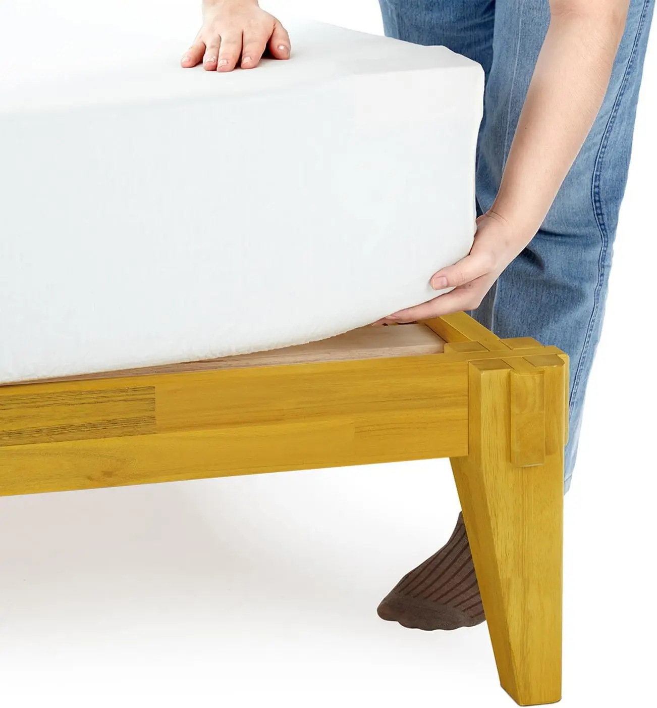 14” Solid Wood Bed Frames  Wood Platform Bed Frame Japanese Joinery Frame Wood Slat Support Without Box Spring