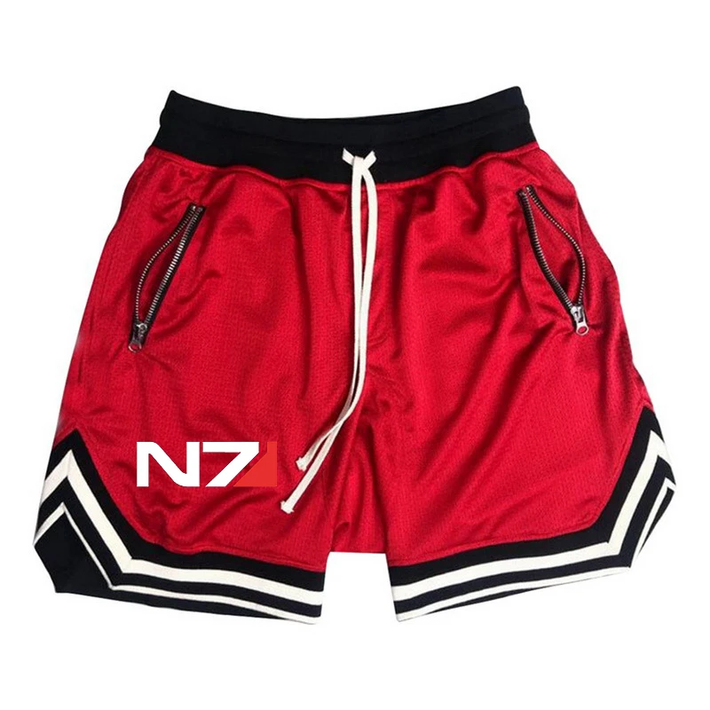 2023 New Summer N7 Mass Effect Logo Print Sports Fitness Running Breathable Short Pants Men's Casual Loose Solid Color Sweatpant