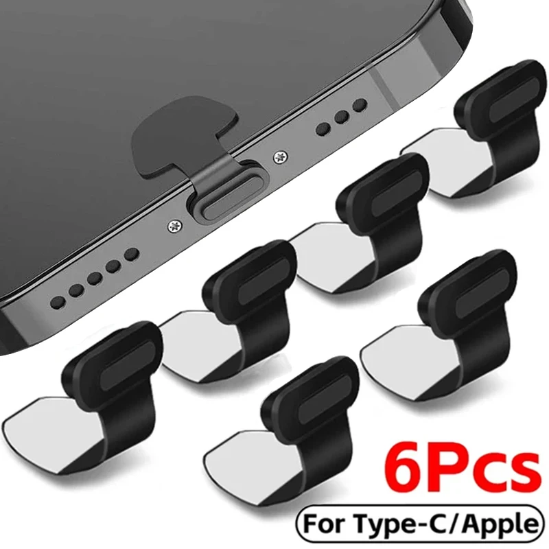 6pcs Silicone Phone Dust Plug Type-C Charging Port Protector for iphone Xiaomi Huawei Anti Dust Plug Stopper Dustproof Cover Cap 1