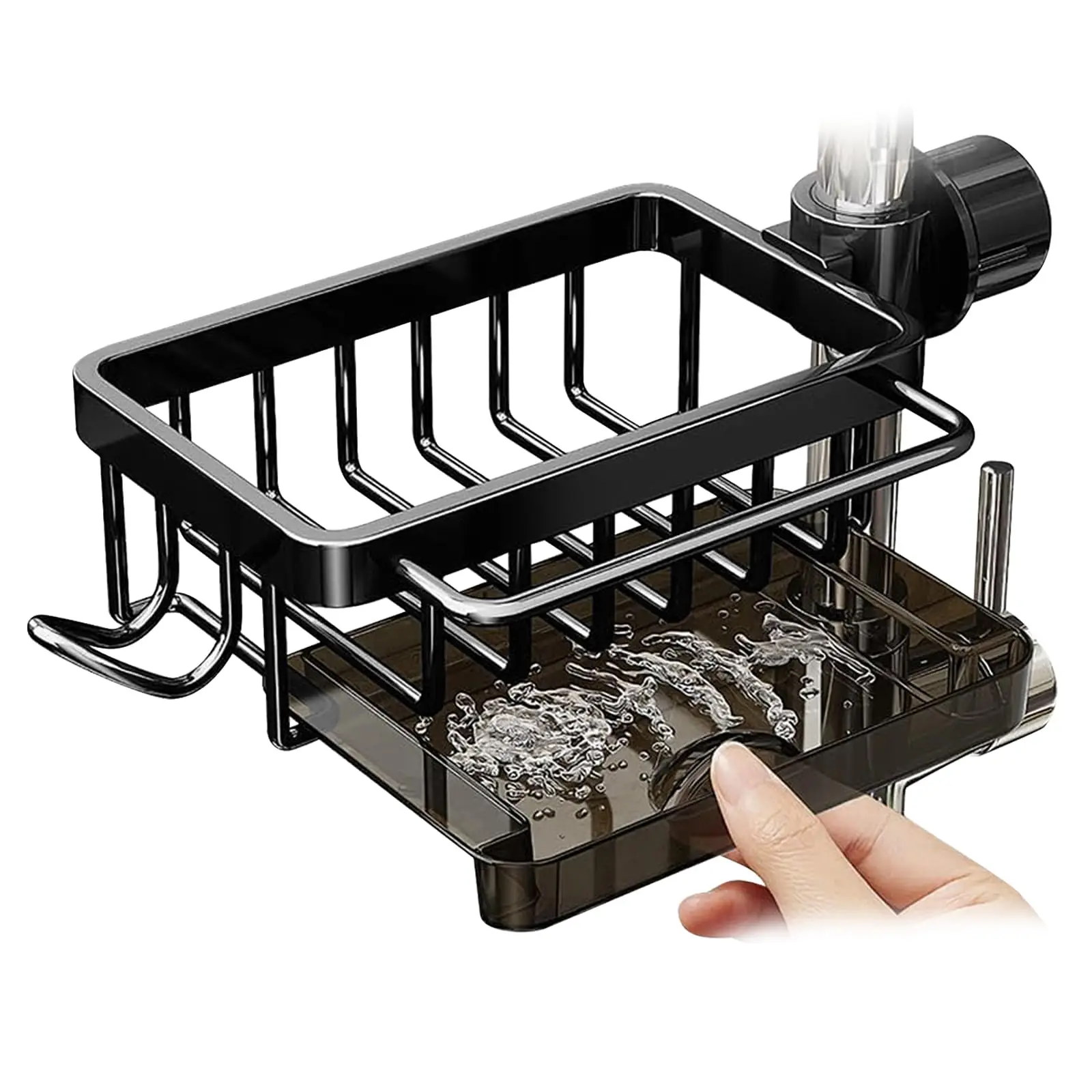 อลูมิเนียมอ่างล้างจานก๊อกน้ําOrganizer,ปรับที่ถอดออกได้จานผู้ถือฟองน้ํา,พร้อมท่อระบายน้ําอ่างล้างหน้า,กันสนิมRack 1