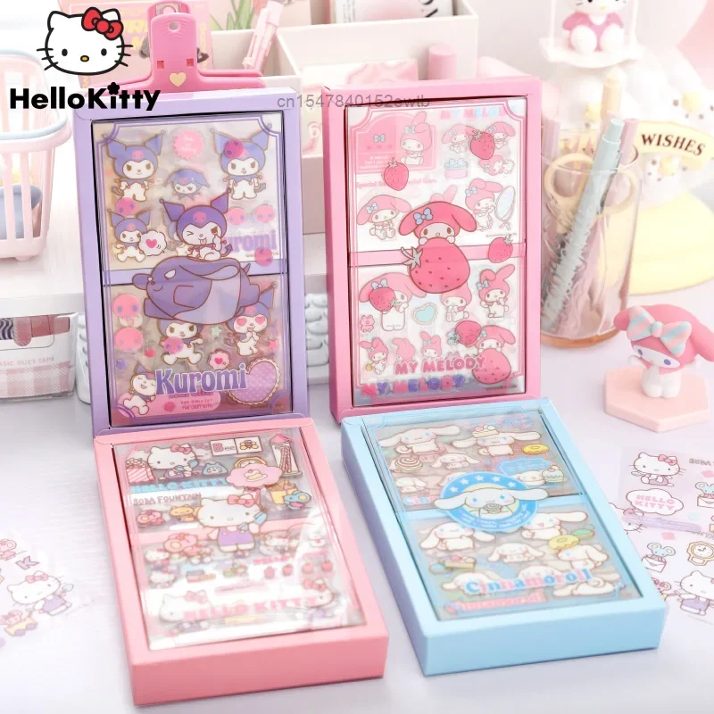 

50 Pcs Sanrio Series PET Stickers Cute Cinnamoroll Kuromi Melody Kitty Waterproof Transparent Sticker Stationery Gift Box